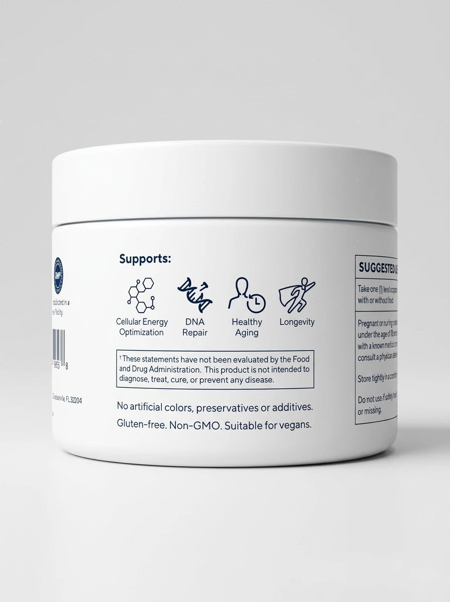 Back label of Outback Origins Pure NMN Powder jar showing supplement facts