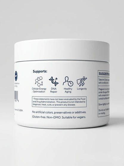 Back label of Outback Origins Pure NMN Powder jar showing supplement facts