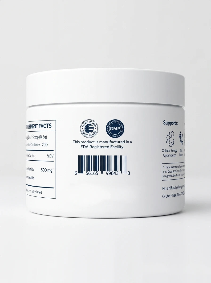 Outback Origins NMN Powder jar label with directions and serving information