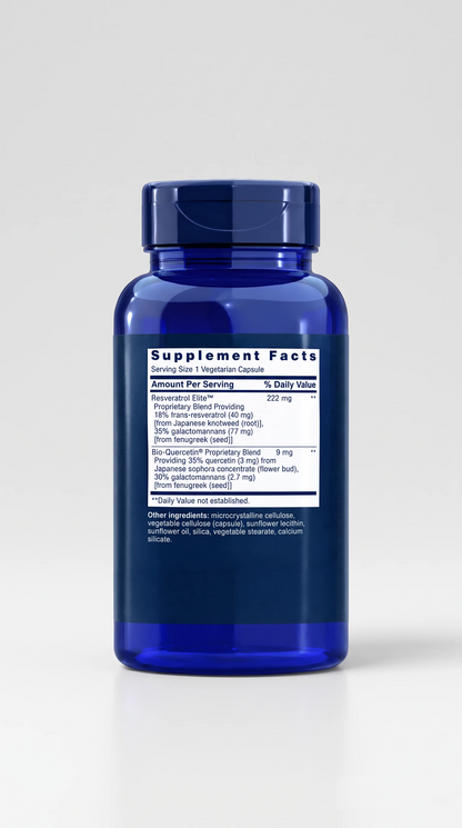 A blue translucent plastic supplement bottle with a dark blue cap, showing the back label with Supplement Facts text, photographed o